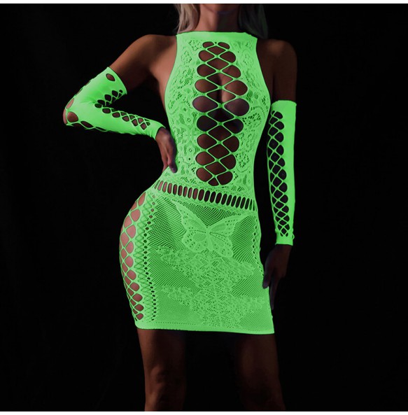 FEE ET MOI - Glow In The Dark Fishnet Bodystocking Dress (7420)